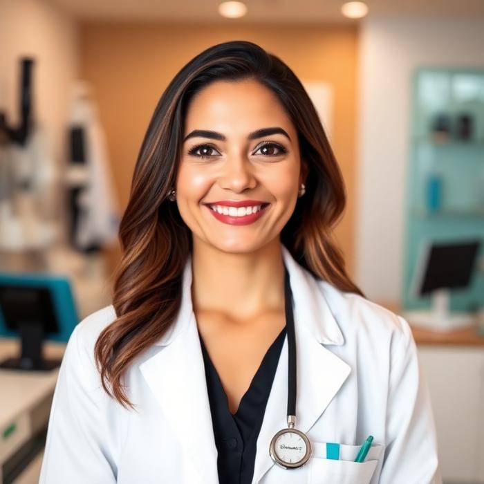 Retrato de la optometrista que respalda la formulación